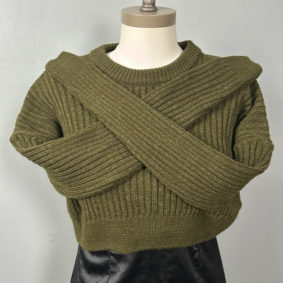 URBAN OUTFITTERS Green Cribbed Cropped Sweater Sz XP TP - Picture 9 of 15